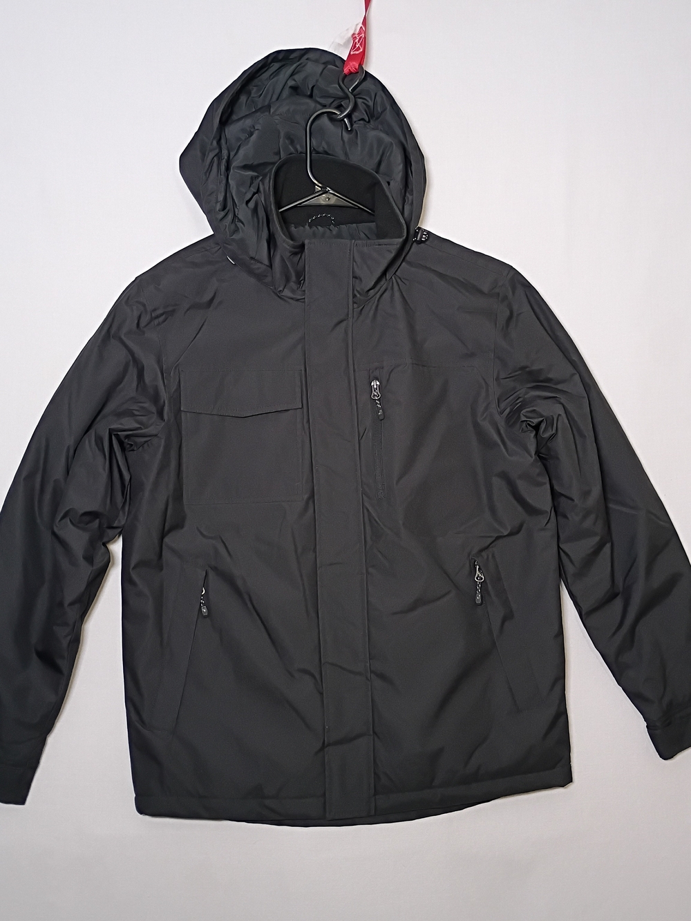 Swiss Tech Mens Softshell Hooded Rain Jacket Small Rich Black Weather Resistant